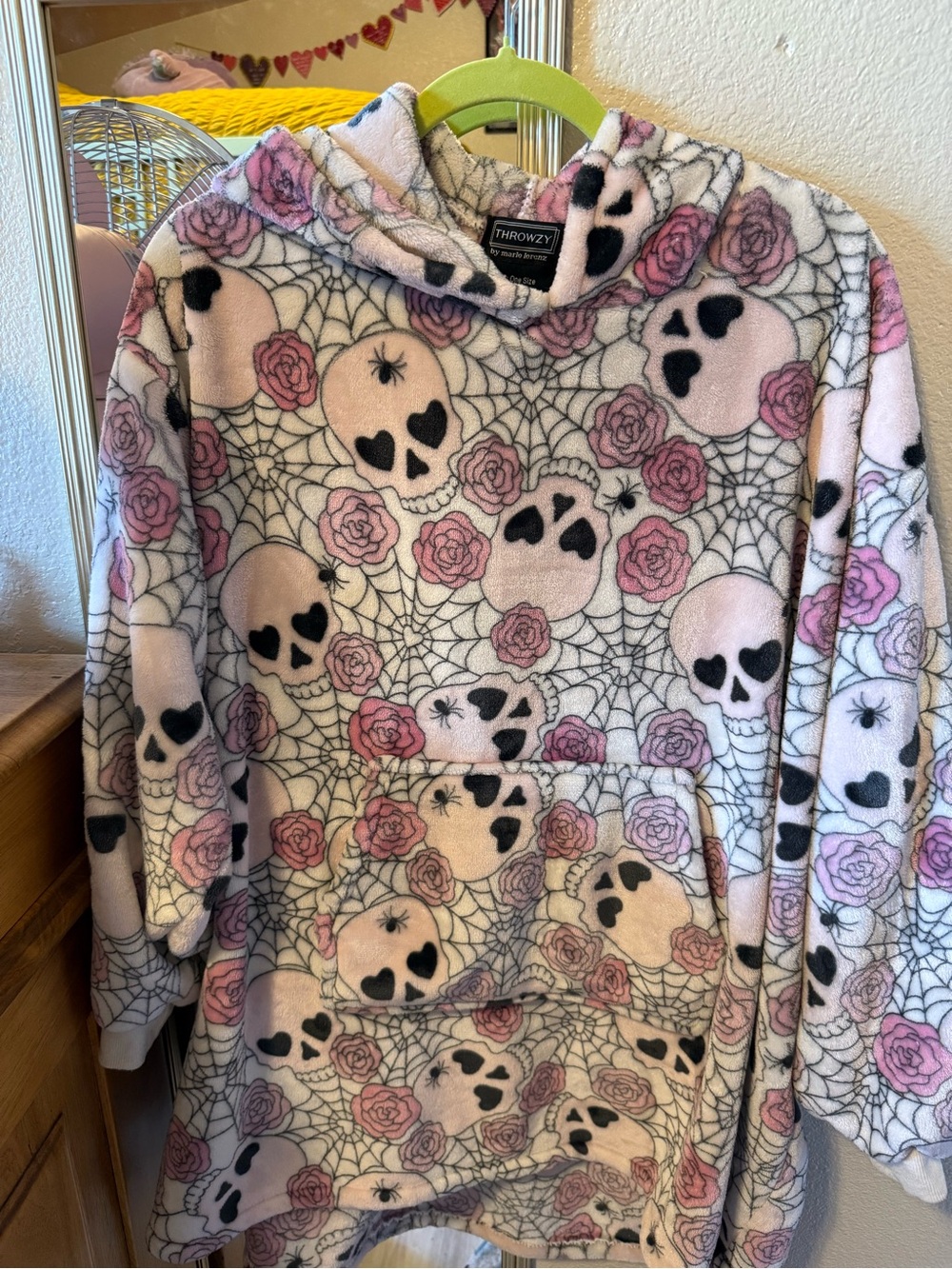 Pink Skull & Rose Fleece Hoodie